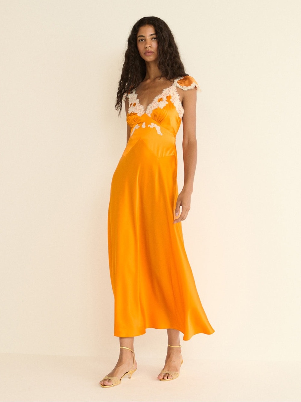 Doen Fiona Lace Trim Silk Maxi Rare Dress Women's Size Small In Color Tangerine
